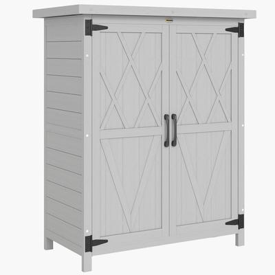Garden Shed Garden Cabinet 3 Shelves 2 Doors Galvanized Sheet Metal Roof Waterproof Solid Wood 75 X 40 X 90 Cm Gray