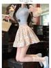 Women's Floral Print A-Line Mini Skirt - Summer High Waist, Slimming Korean Style, Sweet Pleated, Petite Layered Cake Design