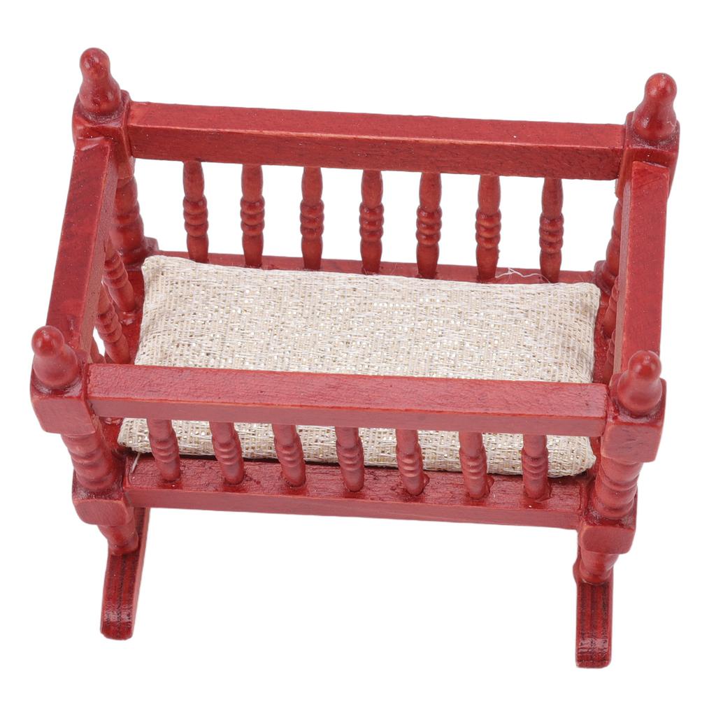Miniature Baby Crib Safe Exquisite Glossy Vivid Red Wooden Doll House Crib for 1:12 Dollhouse