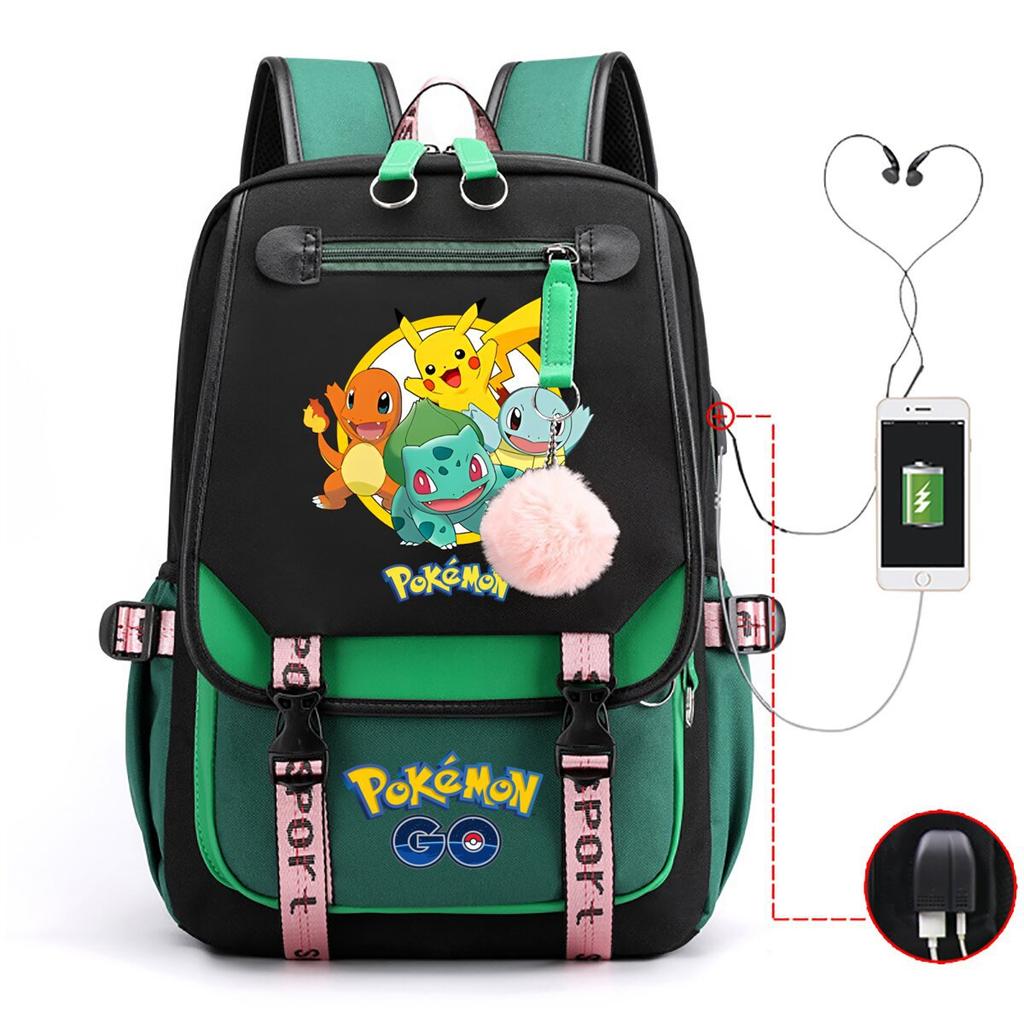 Contrasting Color Neutral Universal Schoolbag Cute Cartoon Print Primary And Secondary School Students Spine Protection Double Shoulder Usb Backpack
