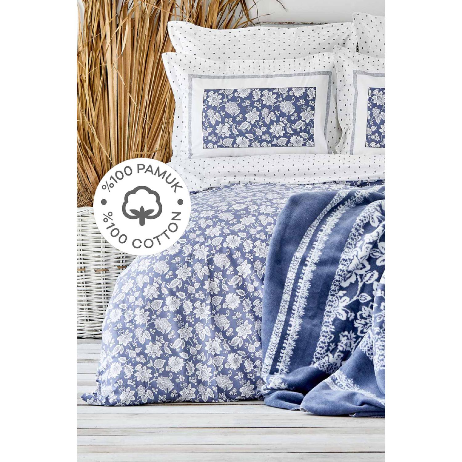 

Celerina Blue 100% Cotton Double Fitted Duvet Cover Set