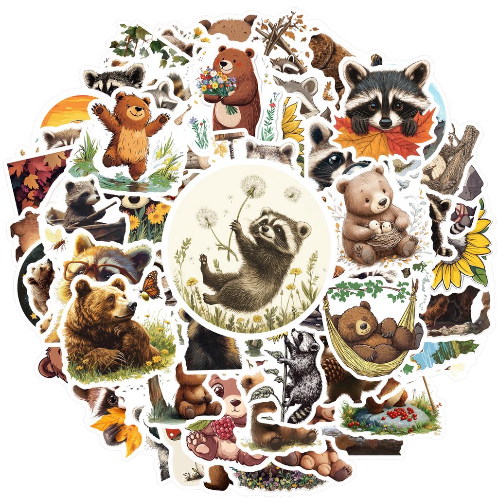 35-200pcs Dorable Raccoon Bear Stickers Cute Childrens Stationery Sticker Teacher Reward Aesthetic Decal Diy Luggage Laptop