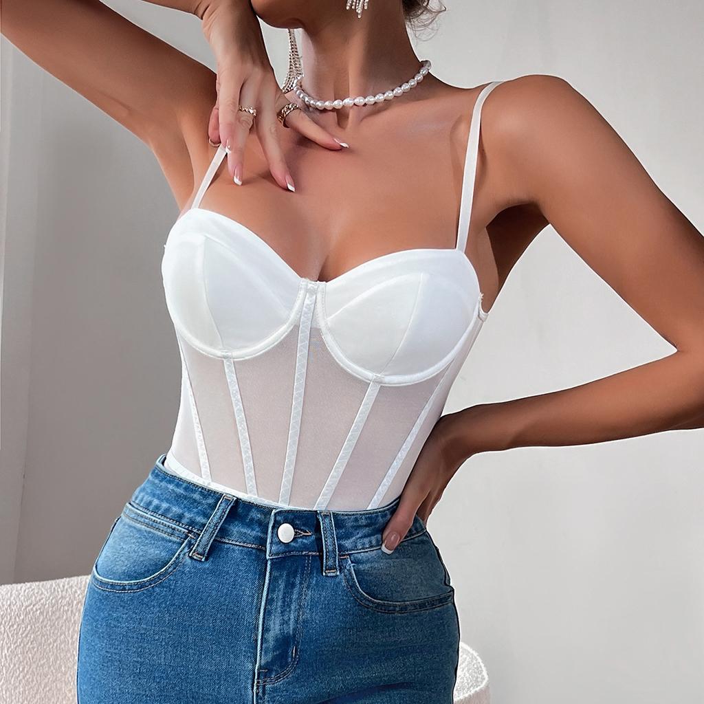 2025 New Summer Women's Bodysuit Solid Color See-Through Butt-Lifting & Push-Up Design Sexy Chic Boneless Lace Stretchy Material Trendy Fashion