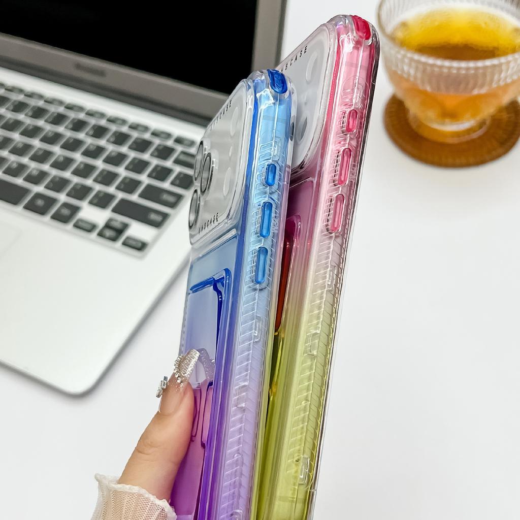 For iPhone 17 Pro Case Card Holder Gradient Color PC+TPU Anti Drop Phone Back Cover with Lens Film