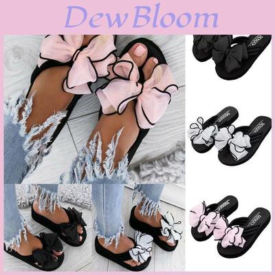 Chic And Comfortable Women Ladies Flat Slip On Sliders Slippers With Bow Accent