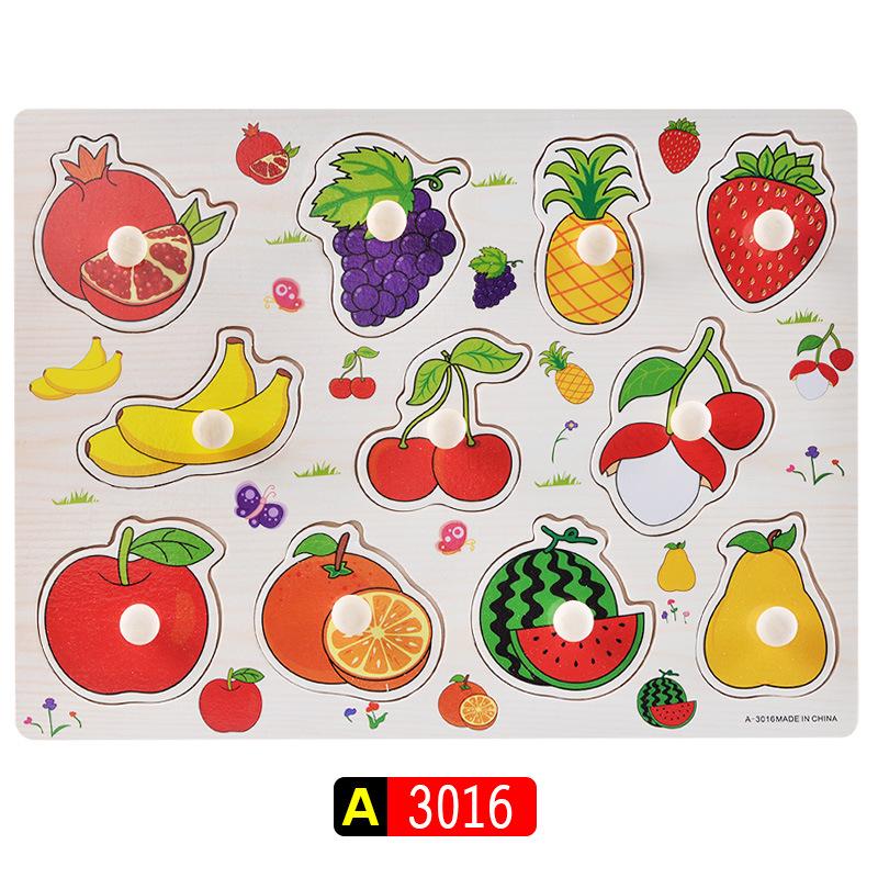 Wooden 3D Educational Grasping Board & Puzzle for Children: Animal & Fruit Theme Cognitive Toy