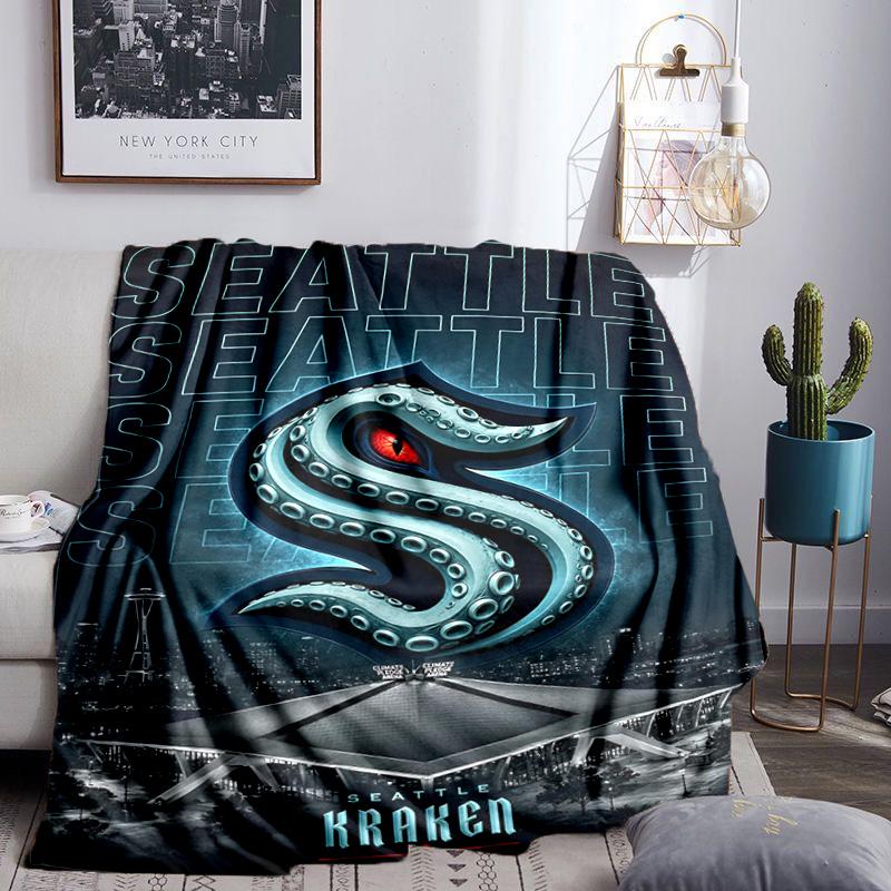 Seattle Kraken Logo Throws Blanket Flannel Blankets Plush for Couch Bed Gifts for Men Women Travel picnic blanket Christmas fan gifts