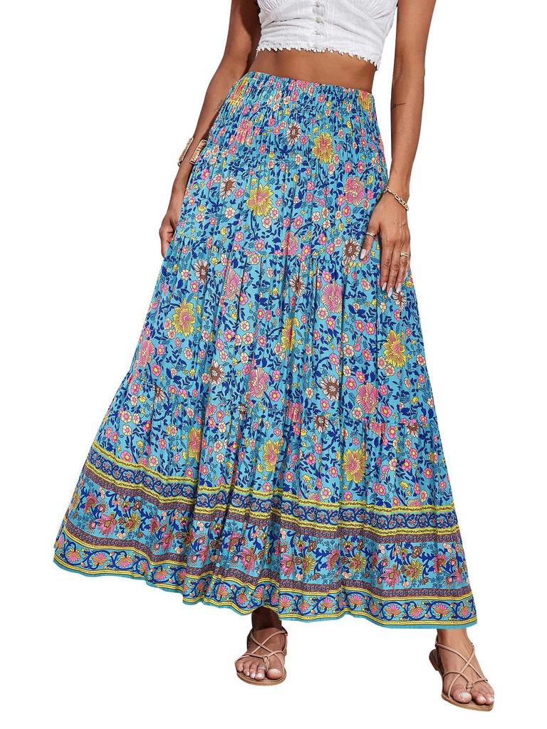 Bohemian High-Waisted Long Printed Skirt for Women - Casual Beachwear