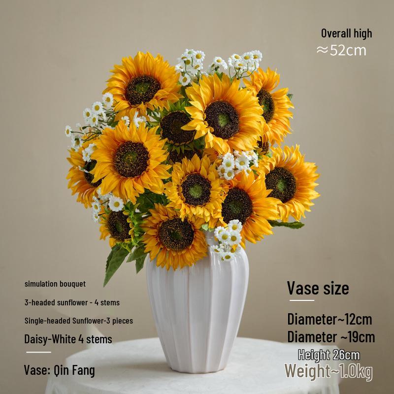 Sunflower Silk Flower Arrangement: Artificial Dried Flowers for Living Room, Dining Table, and Photo Props