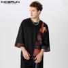 INCERUN bărbați cu mânecă scurtă Patchwork tricou casual de vară vintage cu imprimeu topuri