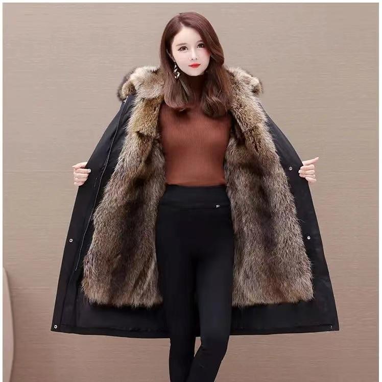 High Quality Fashion Autumn Winter Thickened Fur Liner and Detachable Design Women's Parka Warm Coat Red and Black Coat  Jacket