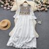 RUGOD French Retro Ethnic Embroidered Round Neck Flared Sleeve Dress Women's Loose Temperament All-match A-line Long Dress