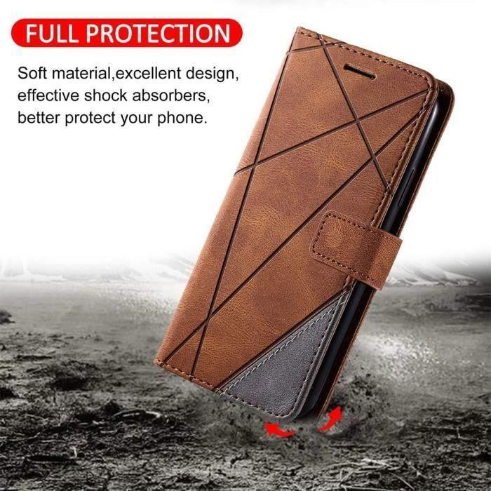 Case and 2 Tempered Glasses for Samsung S10 - BOOLING - Brown - Semi-rigid - Leather Effect