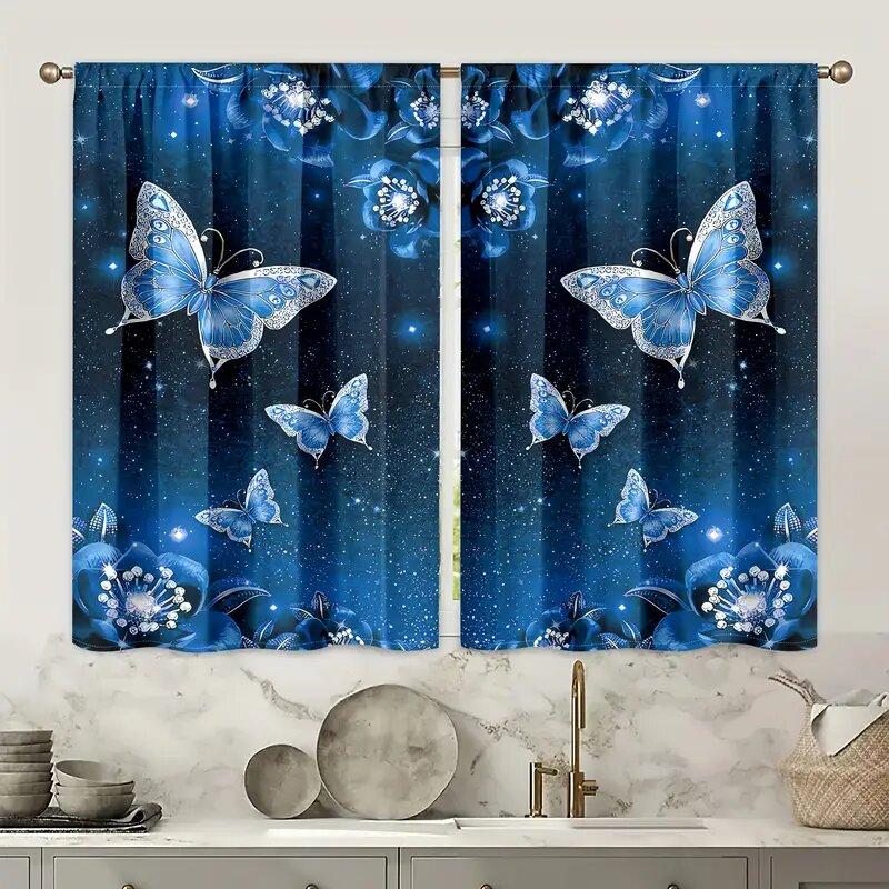Christmas Decoration Purple-Blue Crystal Butterfly Pattern Printed Curtains   Home Decoration   Room Decoration