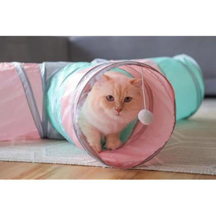 Tunnel pour chat - kerbl - triangle - turquoise/rose/gris - 80 × 50 × ø 25 cm