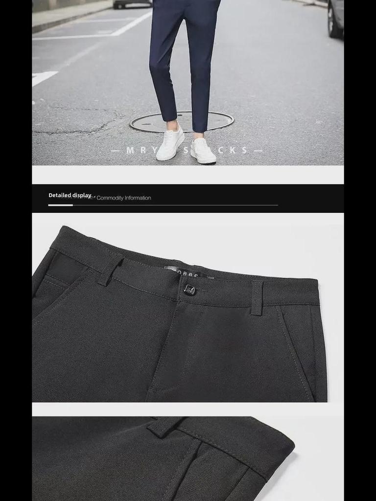 Men's Slim Black Nine-Point Pants: Korean Style, Trendy, Versatile, Casual, Spring/Autumn