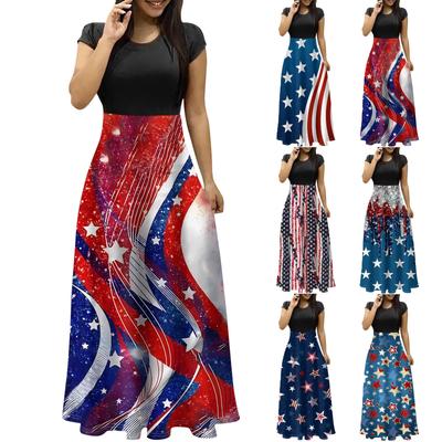 Damenmode Lässiger Druck Rundhals Kurzarm Übergroßes Maxikleid