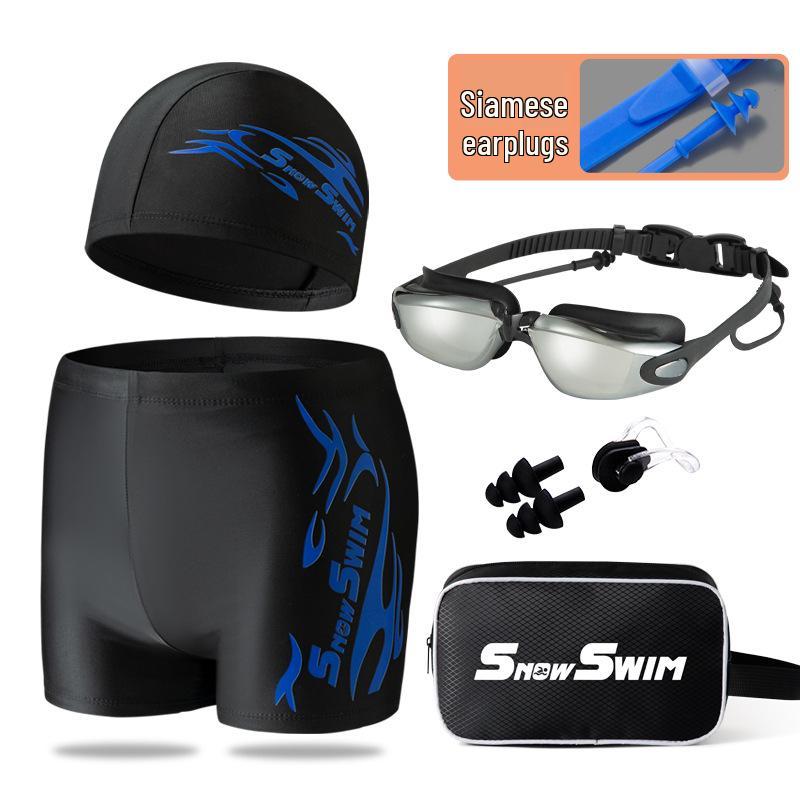 Men's Plus Size Swim Trunks & Accessories Set: Square Leg Swimwear, Fashion Goggles, Swim Cap