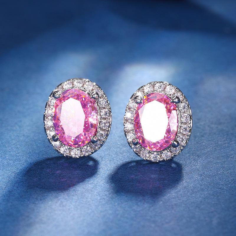 Jewelry High Carbon Diamond Ice Flower Cut Copper Egg Stud Earrings Main Stone 7 * 9