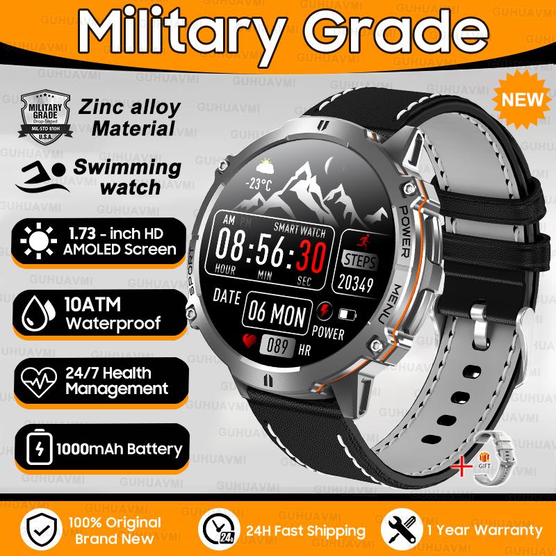 New 1000mAh Big Battery Outdoors Military SmartWatch 1.73" AMOLED Screen 10ATM Waterproof Compass Sports Tracker Smartwatch