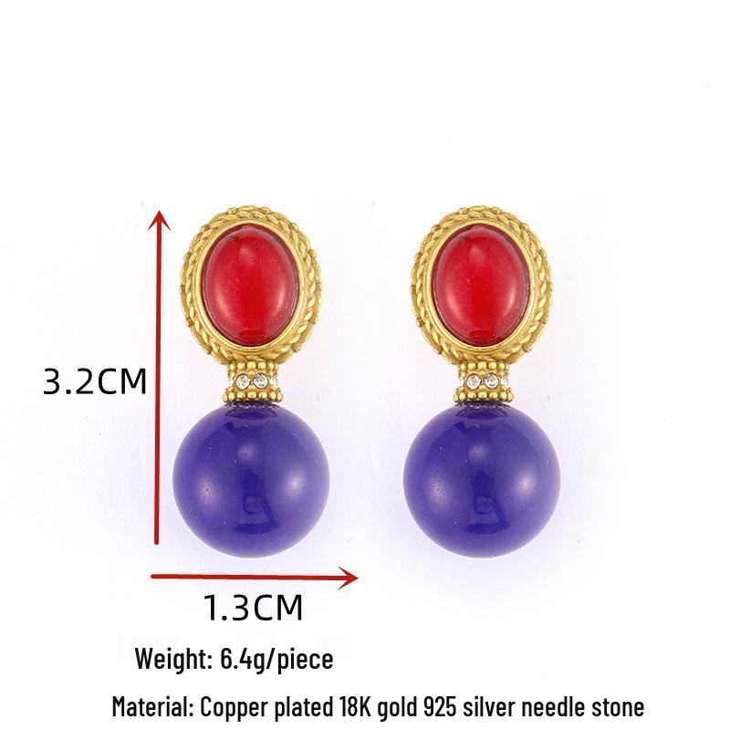 Vintage Böhmische Ohrringe mit Naturstein & Vergoldeten Silbernadeln