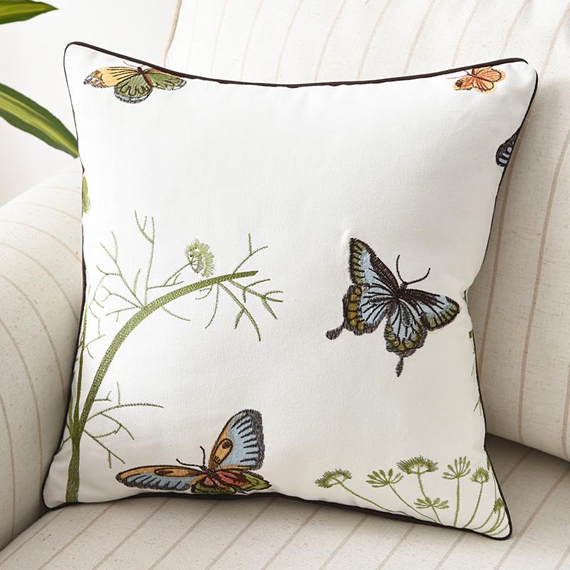 Butterfly Cushion Cover 45x45cm Floral Country Style Pillow Cover Cotton Embroidery Suqare Home decoration for Living Room