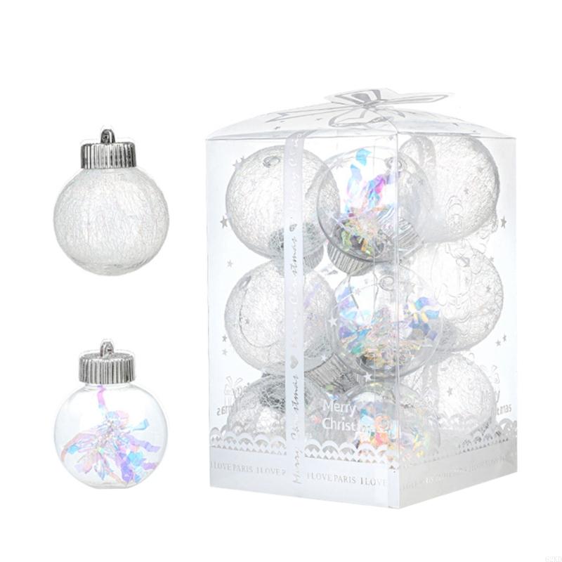 62KD 6Pcs Meshes Ribbon Christmas Balls Christmas Hanging Round Balls Pendants for Holidays Home Adornment