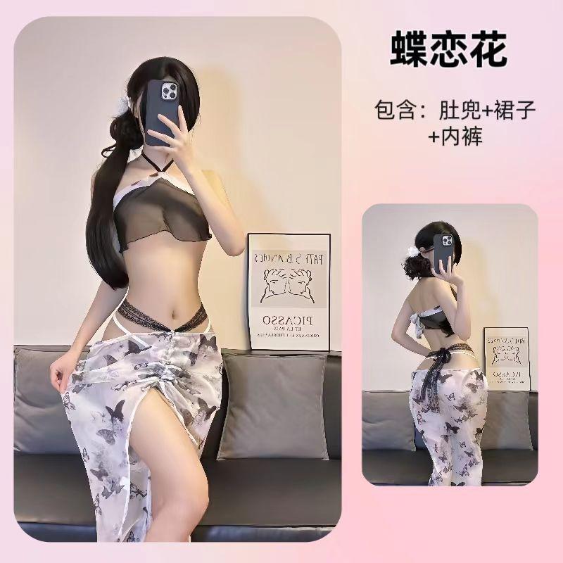 Sex Underwear Ink Butterfly Printing Belly Pocket Hip Set Sexy Pure Desire Perspective Temptation