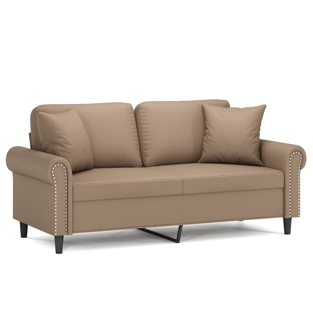Vidaxl 2-Osobowa Sofa Z Poduszkami, Cappuccino, 140 Cm, Sztuczna Skóra