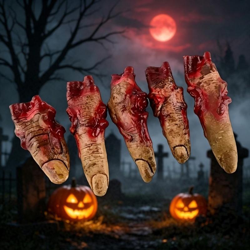 5pcs Halloween Fake Bloody Severed Fingers Prop Horror Broken Finger Decor Haunted House Spooky Cosplay Party Table Ornaments