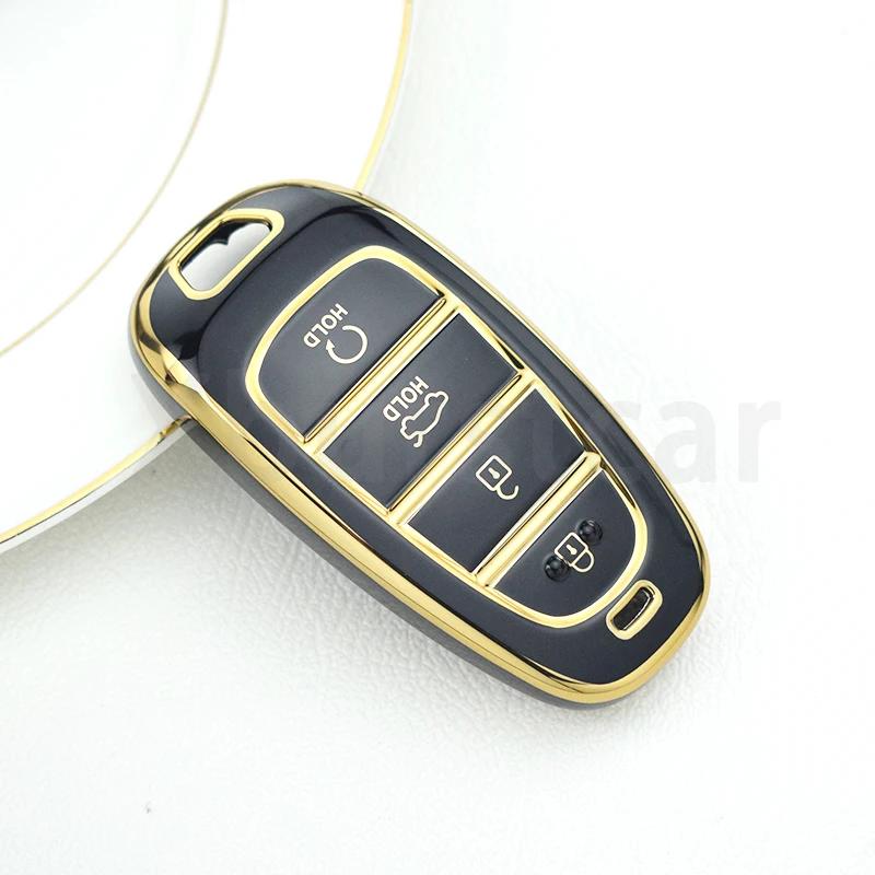 Car Key Cover Shell Fob Case Holder Bag for Hyundai Santa Fe Tucson 2022 NEXO NX4 Atos Solaris Prime Keyless Accessories