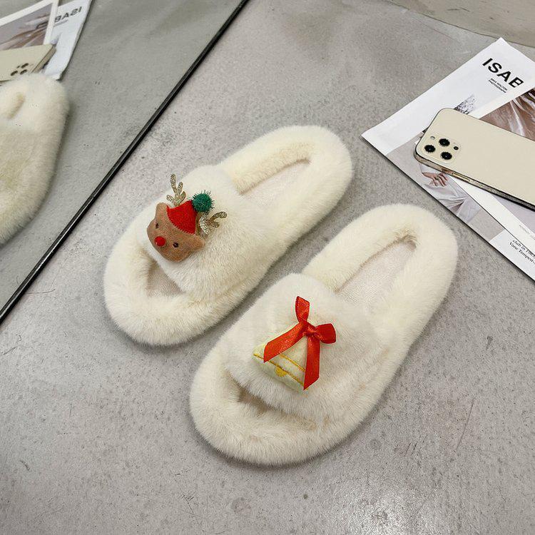 Christmas Elk Cotton Slippers For Women New Halloween Bedroom Soft Winter Indoor Shoes Warm Closed Toe Plush Cotton Slippers