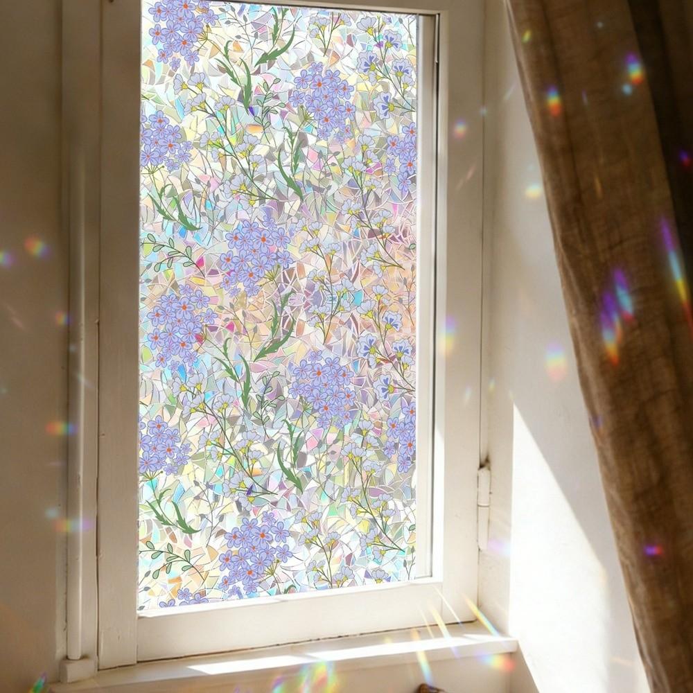 Translucent Floral Window Privacy Film PVC Static Stained Glass Cling  For Living Room