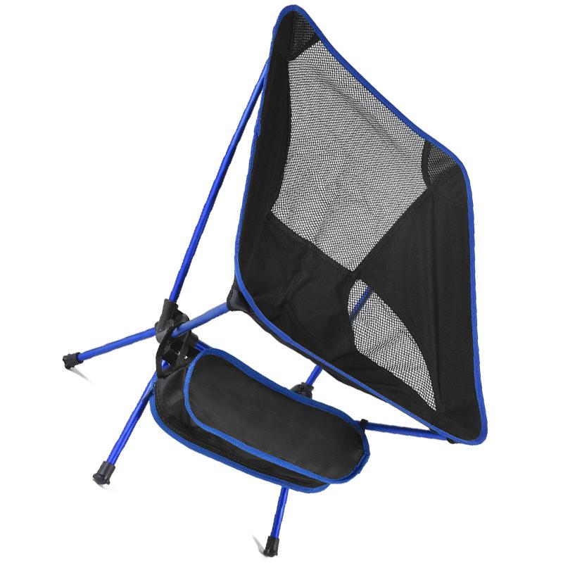 Outdoor Folding Beach Chair Portable Mesh Back Aluminum Alloy Rack Camping Chair for Fishing Dark Blue