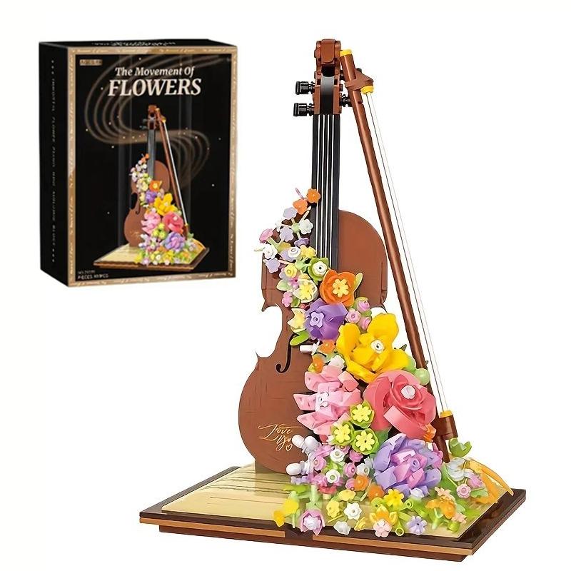 

Preserved Flower Piano Violin Building Blocks Creative Musical Instrument Bouquet Waterfall Assemble Model Girl Holiday Gifts