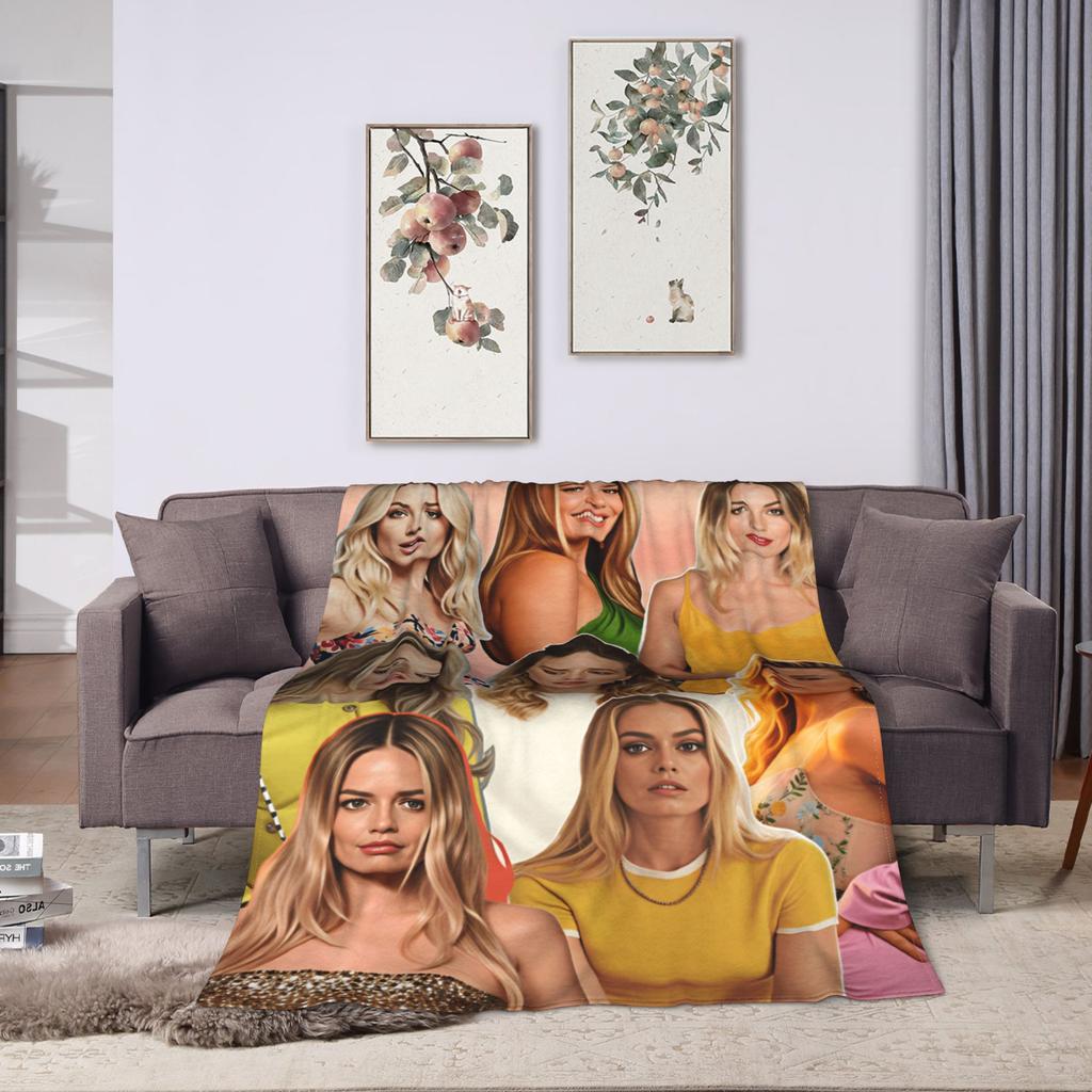 Margot Robbie Collage Bedding Throws Cozy Graphic Blanket For Living Room Picnic Flannel Bedspread Bed Cover