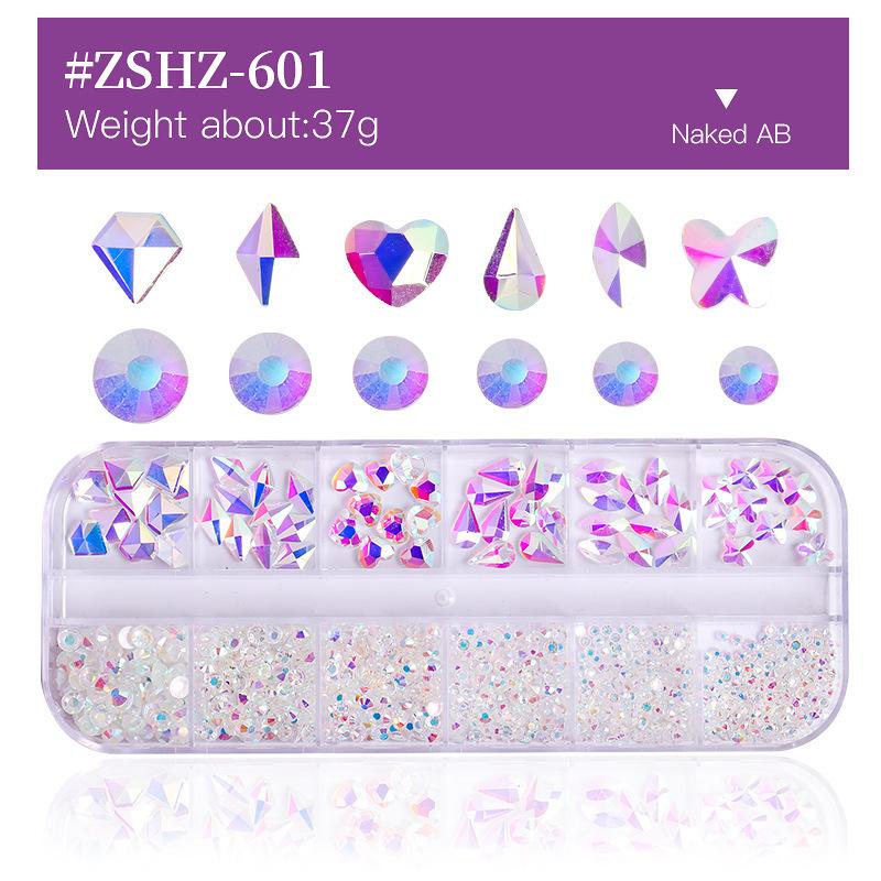 12 Grid Box Nail Art Rhinestone Flat Bottom Nail Art Special-Shaped Diamond Mixed Small Round Diamond Diy Nail Art Jewelry