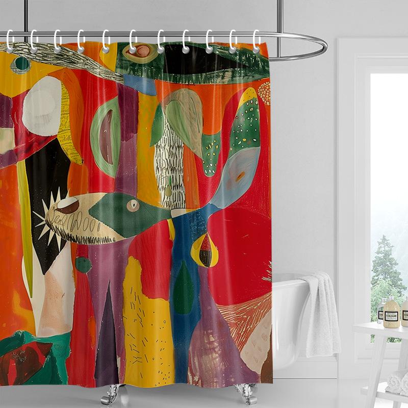 Vibrant geometric shower curtain-orange black modern bathroom decoration, waterproof polyester, colorful abstract home design