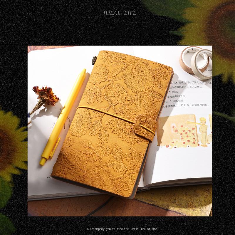 Vintage Embossed Lace Strap Notebook A6 Morandi Portable Journal Travel Book Diary Stationery School Supplies