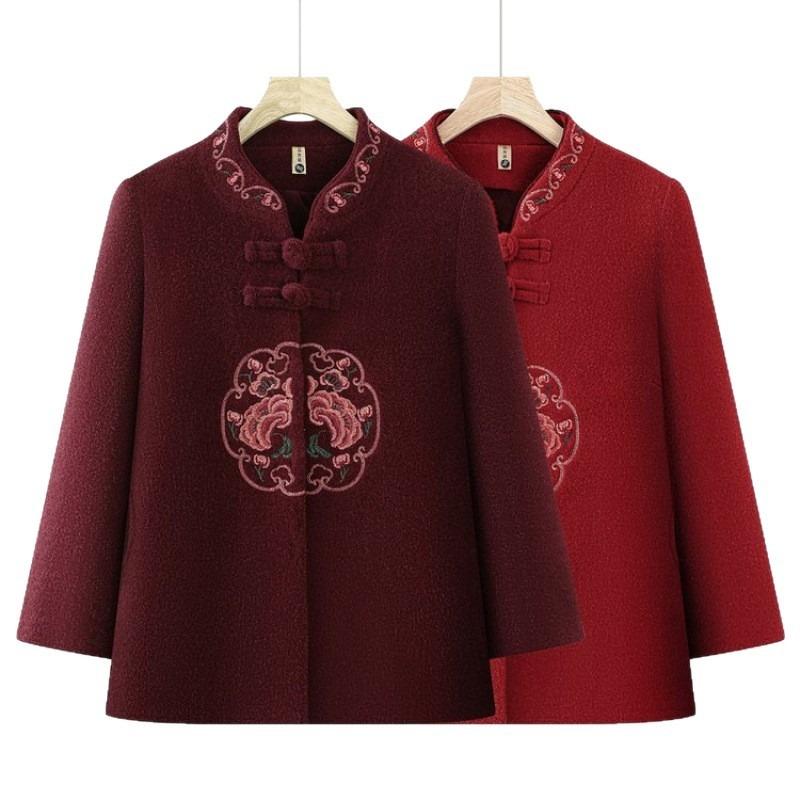 Grandma Winter Embroidered Coat Piled and Thickened Old Mother Female Coat Old Lady 0 Elderly Clothes