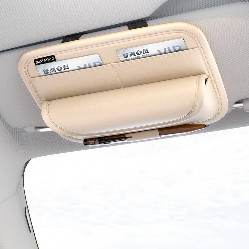 Car Sun Visor Sunglasses Storage Bag Durable PU Leather Multi Slot Card Holder for Vehicle Interior Organization