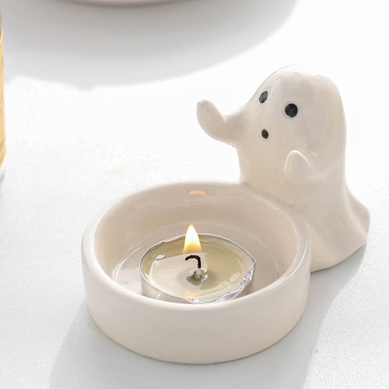 Ceramics Cute Ghostly Figurine Candle Holders Halloweens Tealight Holders Candlestick Table Decors for Festivals Party