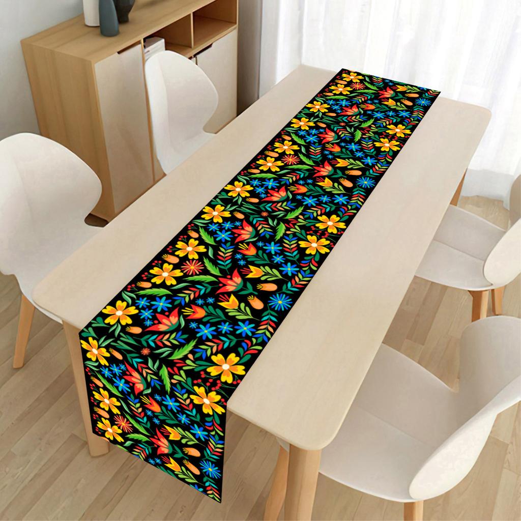 Colorful Flowers Table Runner Mexican Fiesta Day of The Dead Linen Table Runners Kitchen Table Decoration Banquet Party Decor
