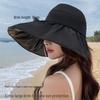 Women's Black Vinyl Bucket Hat with UV Face Shield, Adjustable & Foldable Summer Sun Protection Hat.