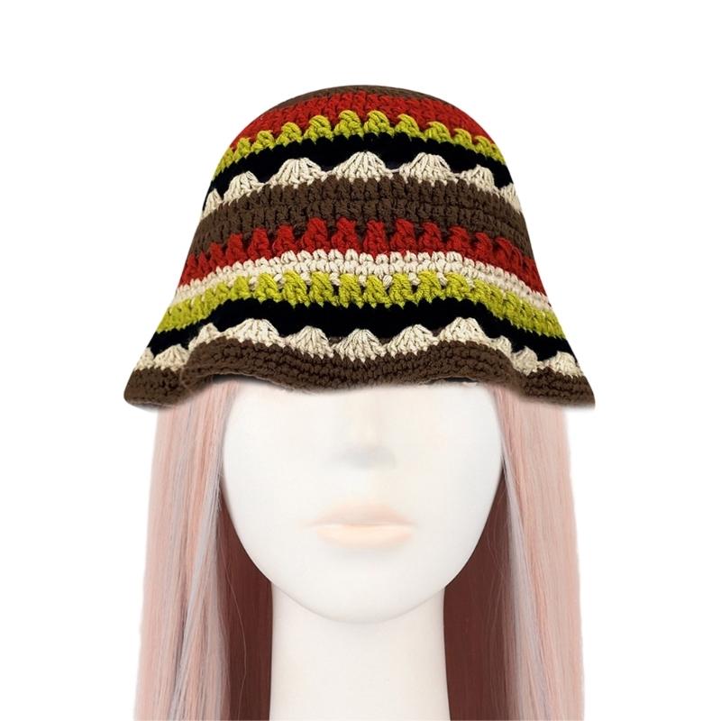 Knit Bucket Hat for Woman Breathable Multiple Color Weaving Wide Brim Bucket Hat Adult Teens Summer Fisherman Cap
