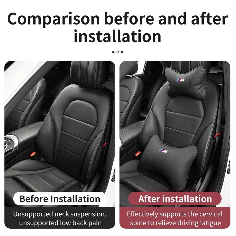 Autoaufkleber 2025 Heißes Leder Auto Sitz Kopfstütze Memory-Schaum Komfort Nackenkissen Auto Innenraum Für BMW M X1 X3 X5 F30 F10 E90 F20