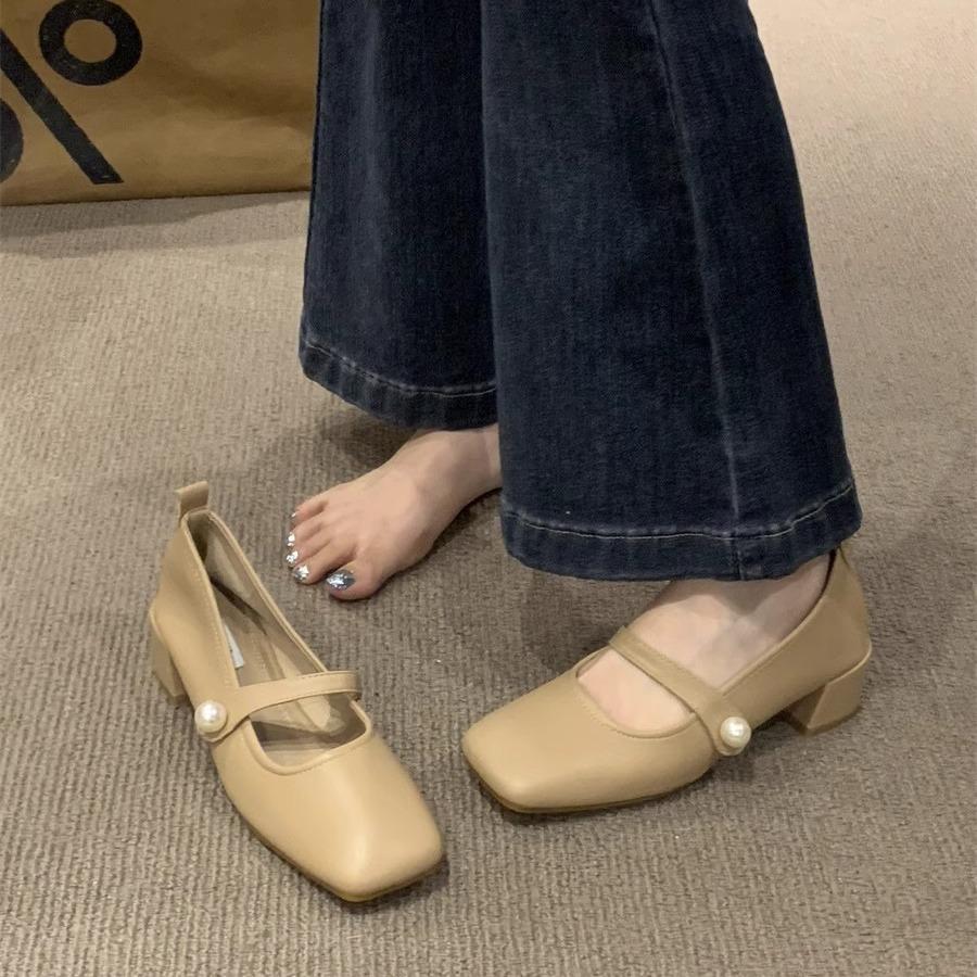 French thick heel with Mary Jane shoes women's shoes 2025 spring and autumn square head with skirt single shoes versatile single shoes