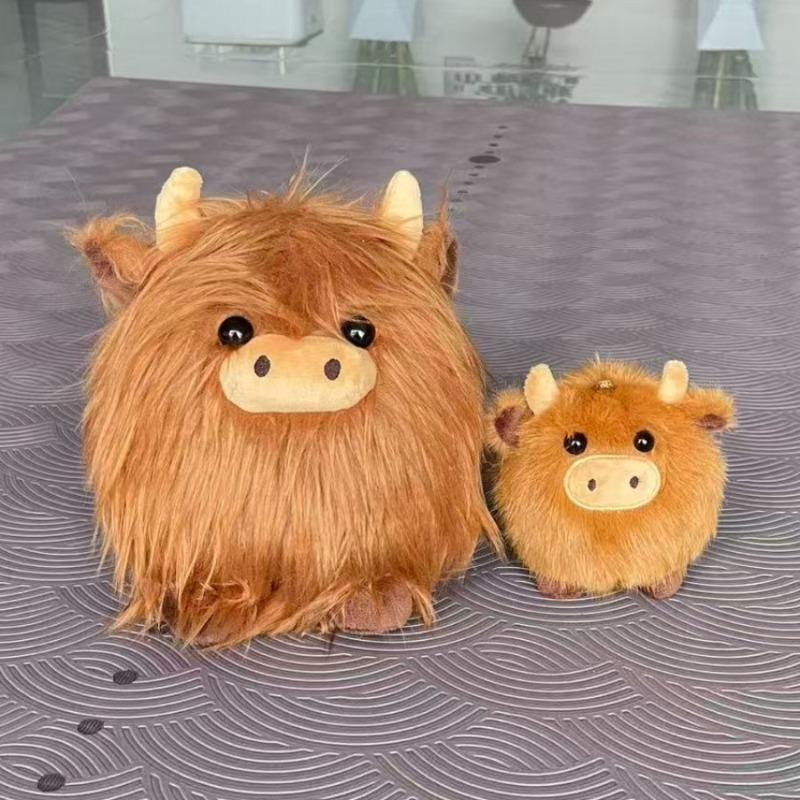 Simulated Scottish Highland Cow Plush Toy Cute Stuffed Animal Pendant Super Soft Plushie Doll Backpack Accessories X-mas Gift