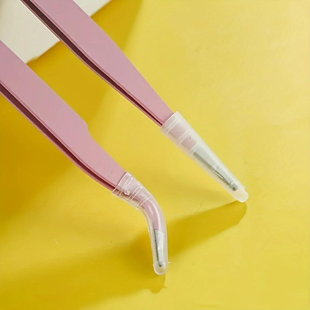 2 szt. Precyzyjne Pęsety ze Stali Nierdzewnej, Kolorowy Scrapbook, Prosta i Zakrzywiona Główka, Różowy/Niebieski/Fioletowy/Biały/Czarny