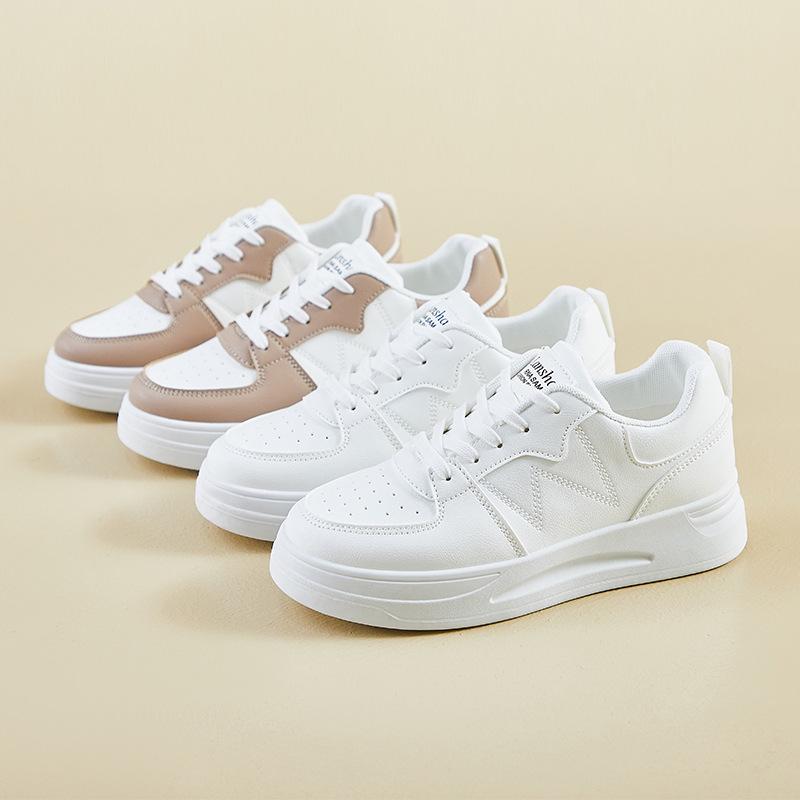 Fashion On - Trend Ladies' Sneakers: Two - Tone Beige and White Design, Cushioned Insole for All - Day Comfort